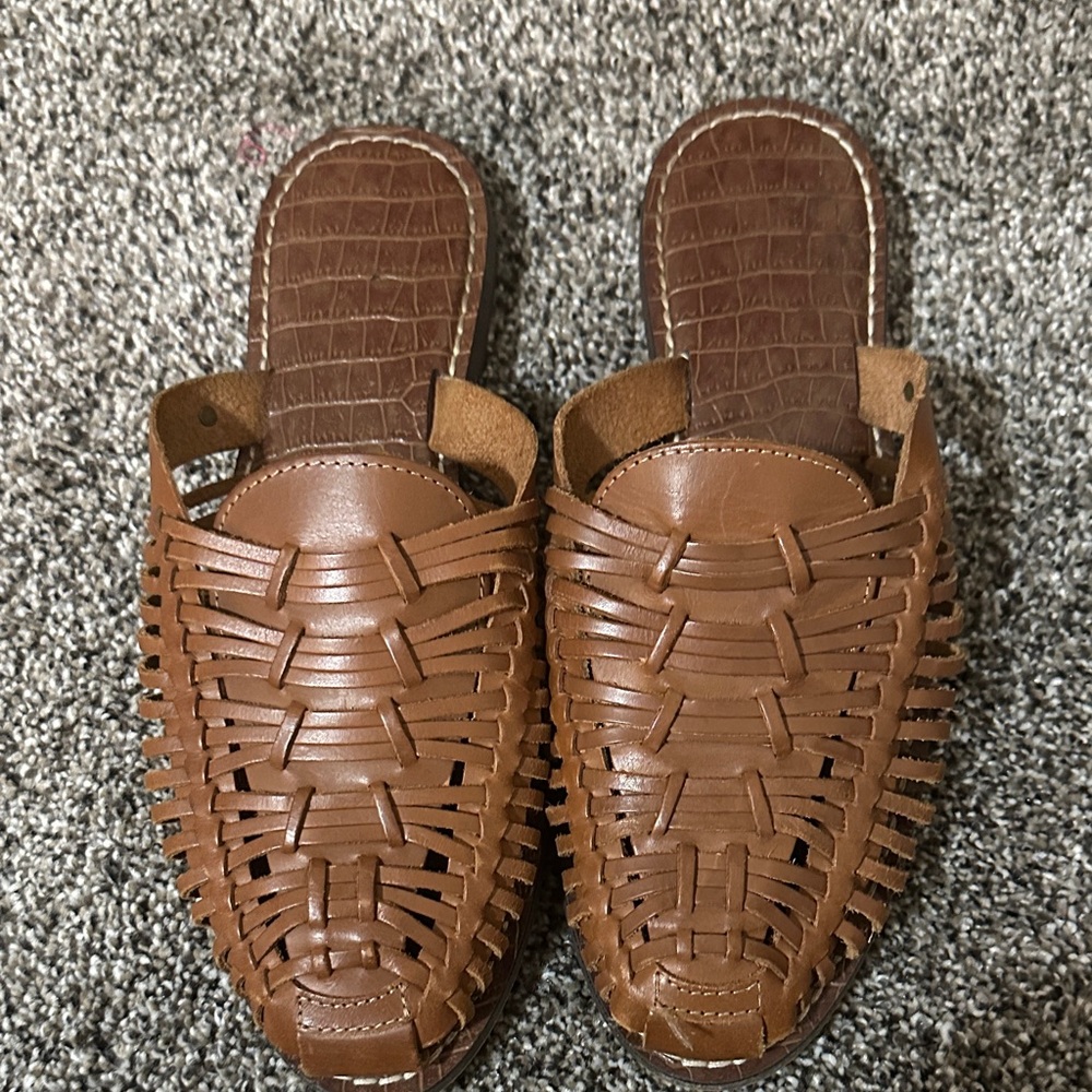 Sam Edelman Brown Woven Leather Women’s Crocodile Sandals Size 8